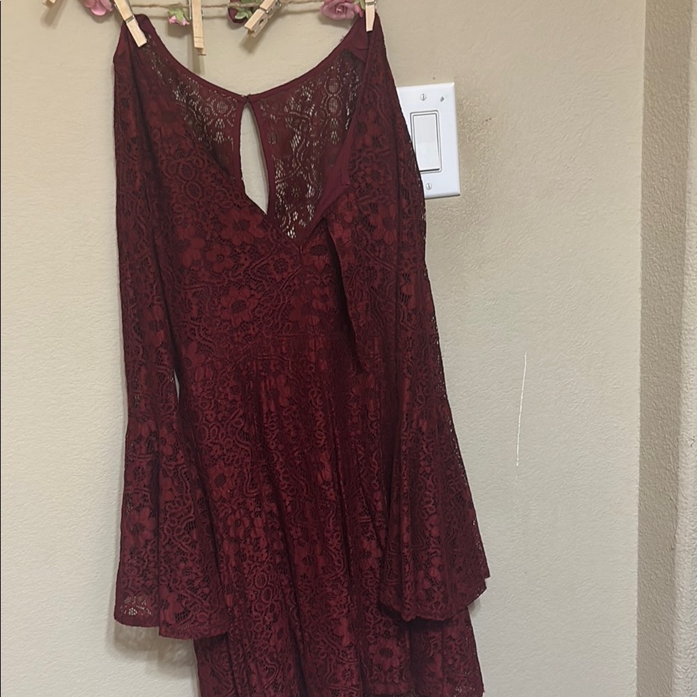 Hollister Red Long Sleeve Cold Shoulder Sundress